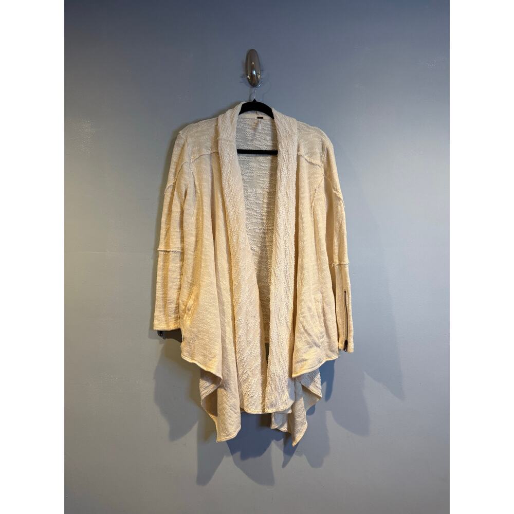 Free People Cream Textured Draped Open Front Cardigan XS